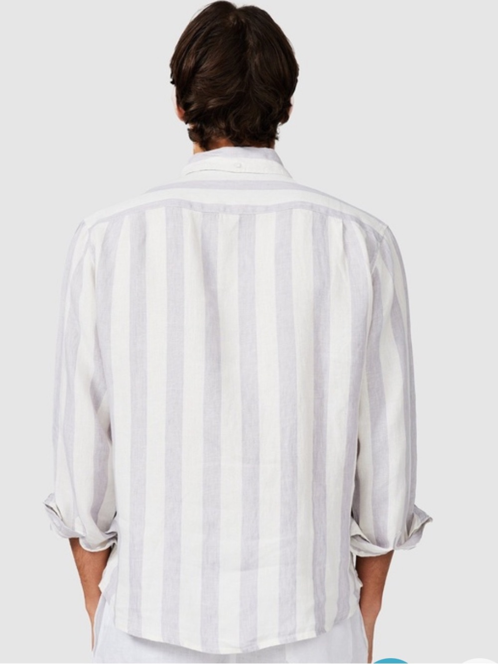Vacay Men’s Linen Grey Striped Button Down Shirt - Picture 4 of 12